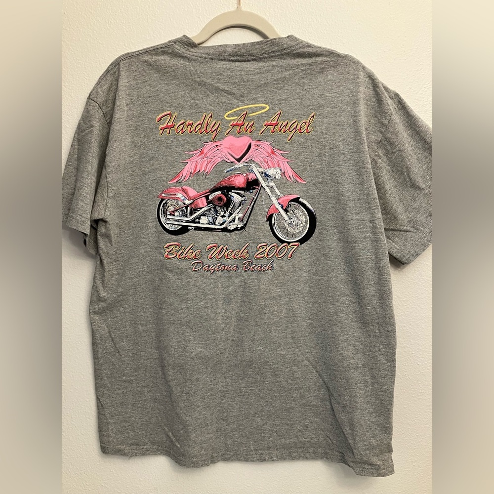 Hardly an Angel 2007 Daytona Beach Vintage T-Shirt Bike Week Biker Babe Sz L